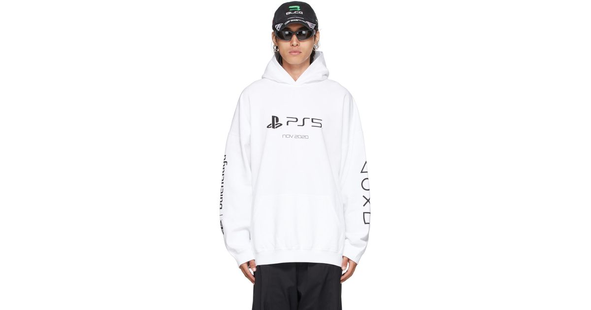 Balenciaga Cotton White Sony Playstation Edition Boxy Hoodie For Men Lyst