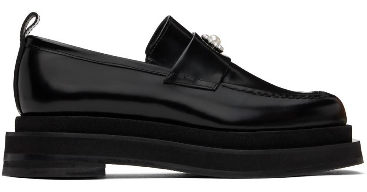 Embellished leather platform loafers
