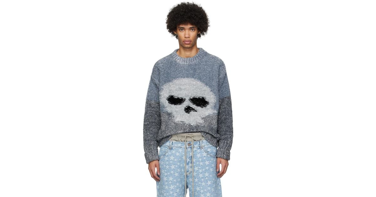 ERL Gray Skull Sweater in Blue for Men Lyst UK