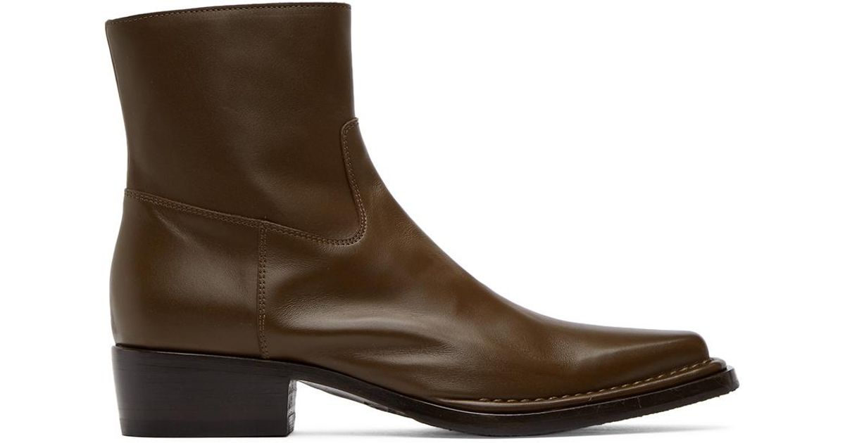 Acne Studios Brown Square-toe Zip Boots for Men | Lyst
