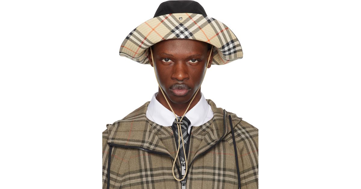 メンズ Burberry ブラック チェックブリム ギャバジン バケット