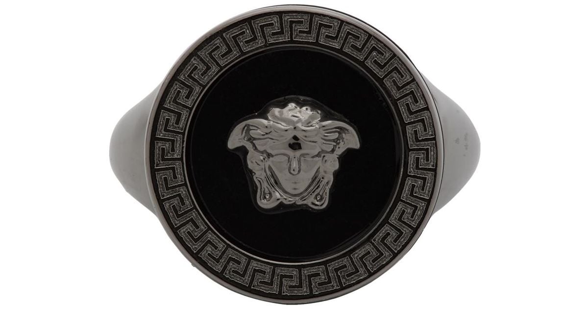 Versace Versus Black Metal and Resin Ring Large | Size 8 - 10 at FORZIERI