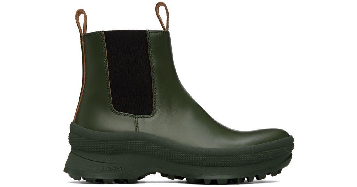 Jil Sander Green Leather Chelsea Boots for Men Lyst