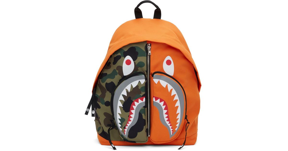 DS! A Bathing Ape Bape Leather Patch Nylon Day Pack Backpack Red