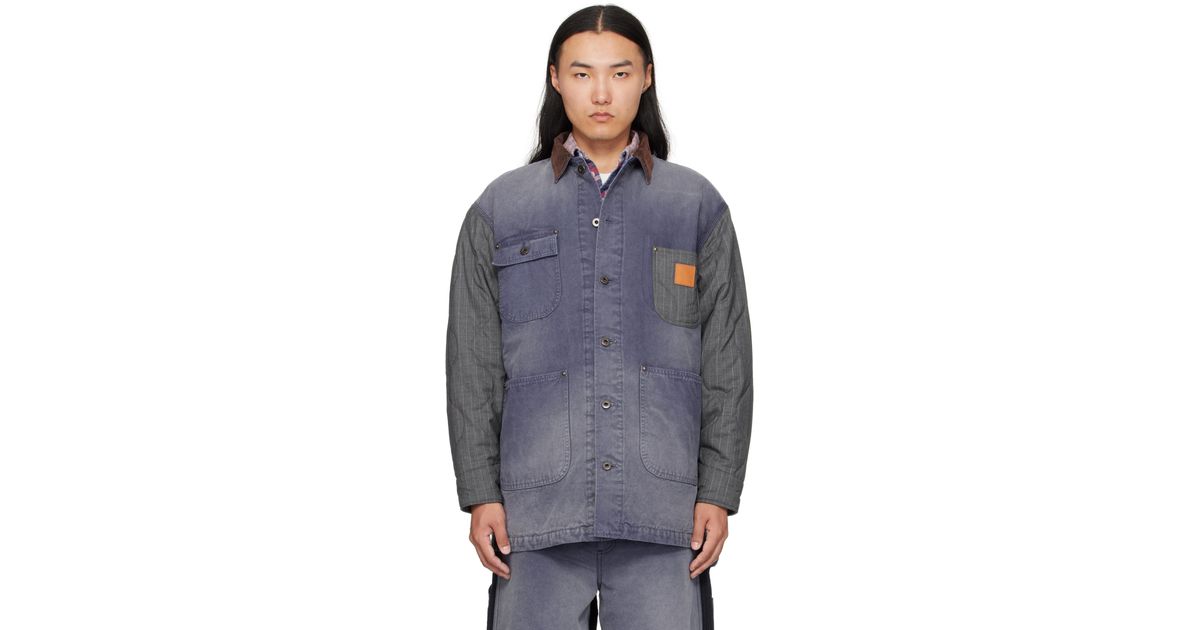 KHOKI Vintage-Effect Work Coat in Blue for Men | Lyst