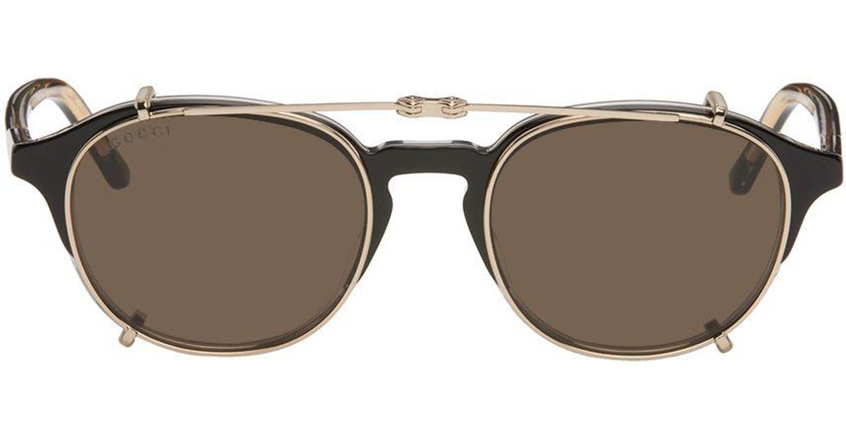 Gucci Black Round Clipon Sunglasses for Men Lyst