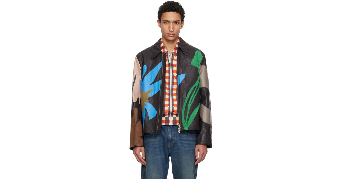 Paul Smith Floral Soft Lamb Leather Jacket in Black for Men | Lyst