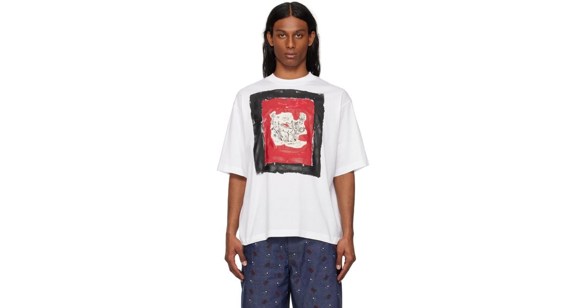 【関税込み】Marni ホワイト Fawn Print コットン Tシャツ ホワイト コットン製T-シャツ、Fawn プリント | Marni