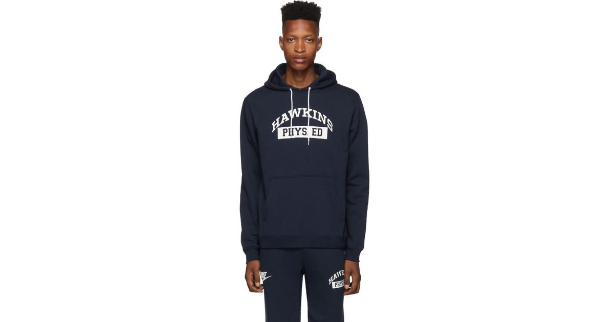 Nike Cotton Navy Stranger Things Edition Hawkins High Hoodie in Blue for  Men | Lyst