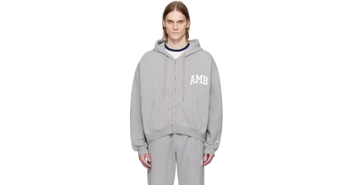 【関税込み】Ambush グレー 'AMB' Graphic ジップアップフーディ メンズ Ambush グレー 'Amb' Graphic ジップアップフーディ