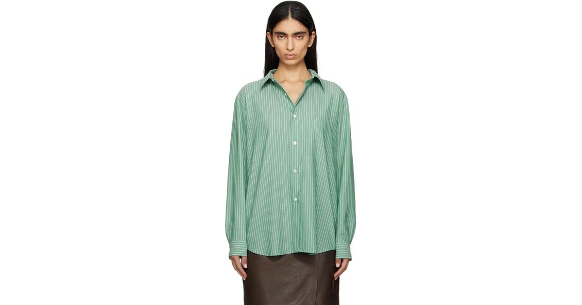AURALEE Super Fine Wool Stripe Shirt in Green | Lyst AURALEE Super Fine Wool Stripe Shirt in Green | Lyst
