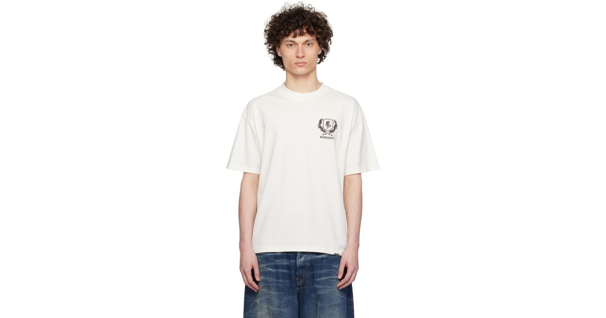 【関税込み】Represent オフホワイト Crest Tシャツ Crest T-Shirt | Flat White Premium Men's Cotton T-Shirts