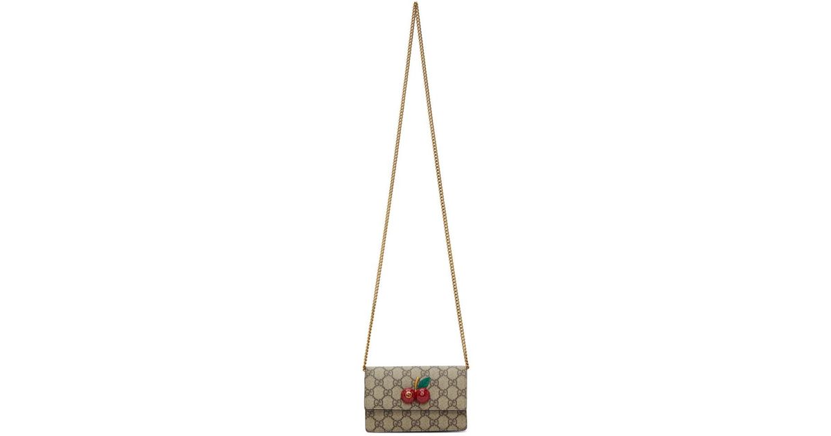 Gucci Beige GG Sparkling Cherries Chain Wallet Bag in Red | Lyst