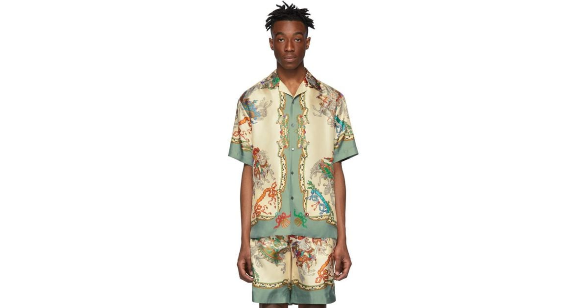 Gucci Off-white Silk Jousting Bowling Shirt for Men | Lyst