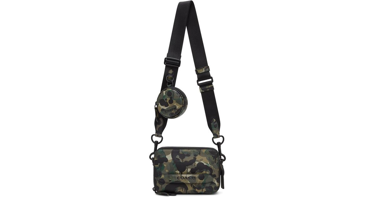 COACH Leather Black & Green Camo Charter Hybrid Crossbody Bag for Men