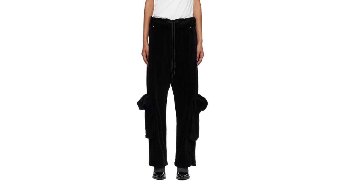 パンツ open yy ROLLED WAIST VELOUR CARGO PANTS OPEN YY Rolled Waist Velour Cargo Pants in Black | Lyst