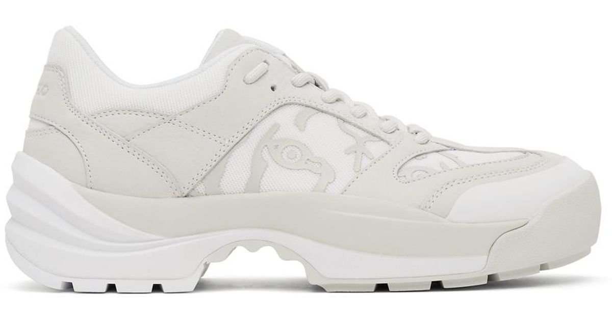KENZO Suede White & Grey Work Sneakers for Men | Lyst