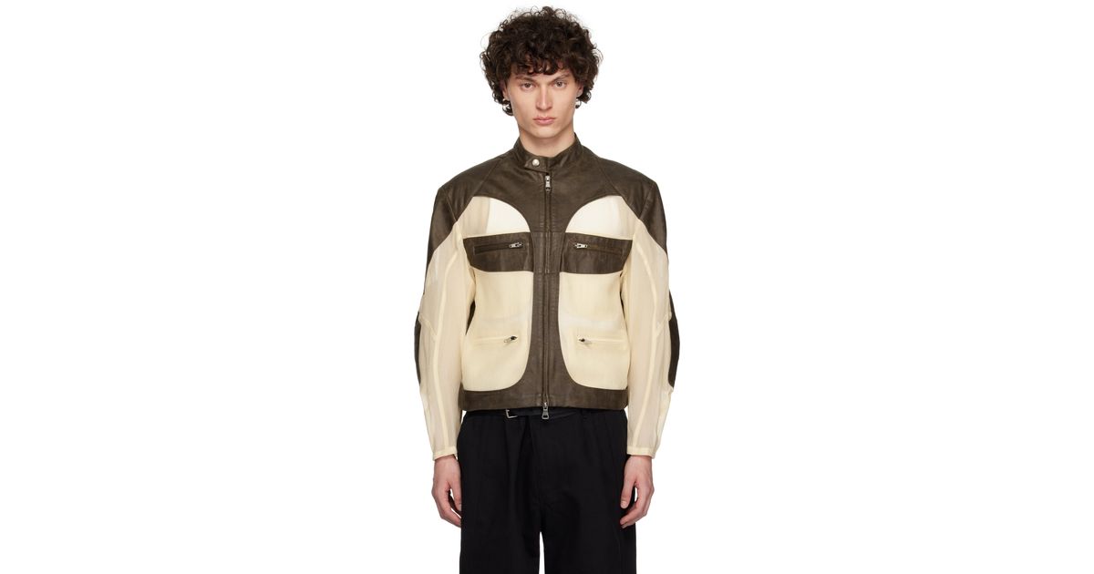 ジャケット ANDERSSON BELL FAUX-LEATHER & SHEER RIDER JACKET 5JH996 ANDERSSON BELL Off- Faux-Leather & Sheer Rider Jacket in