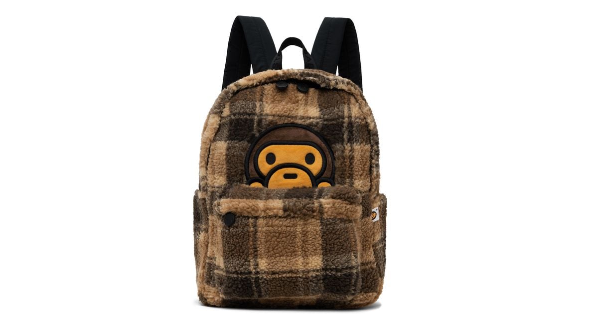 A Bathing Ape Baby Milo Fur Check Backpack in Black | Lyst