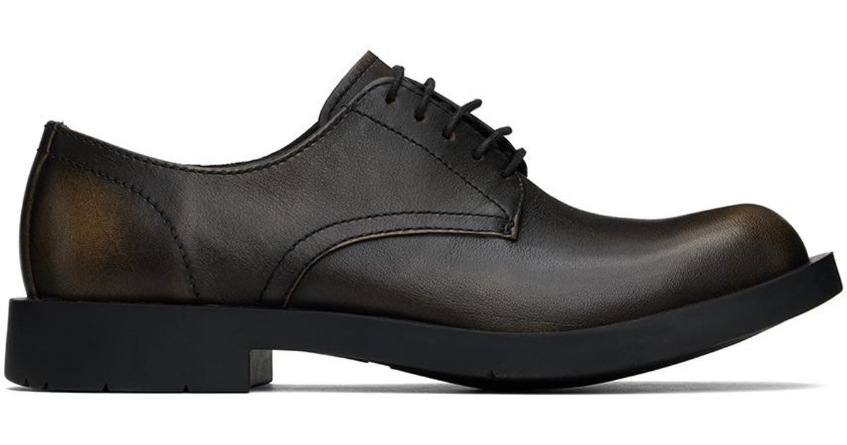 CAMPERLAB Grained Leather Square Toe Derby Shoes in Black CAMPERLAB Grained Leather Square Toe Derby Shoes in Black