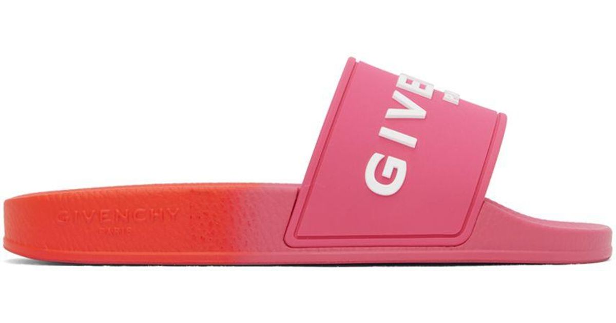 Givenchy Pink & Orange Embossed Slides in Black | Lyst