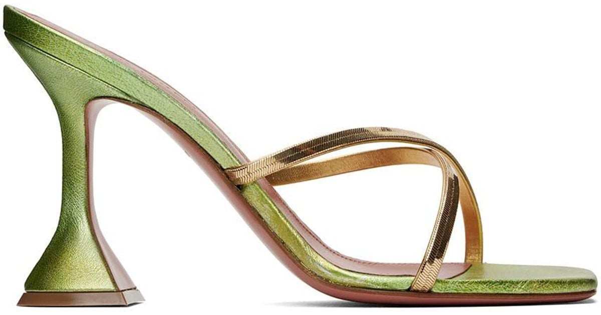 AMINA MUADDI Leather Green Henson Cross-over Heeled Sandals | Lyst