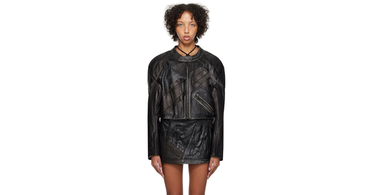 Acne Studios Black Patchwork Leather Jacket | Lyst