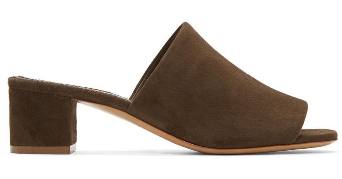Mansur Gavriel Brown Suede Mules Lyst
