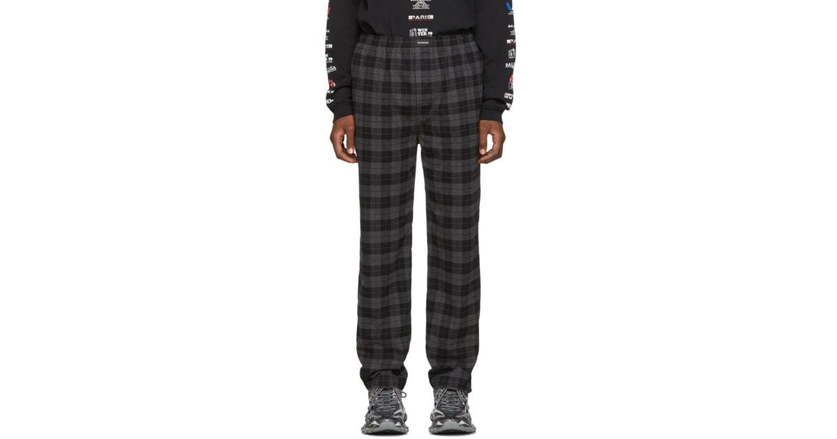Balenciaga Grey And Black Check Flannel Trousers for