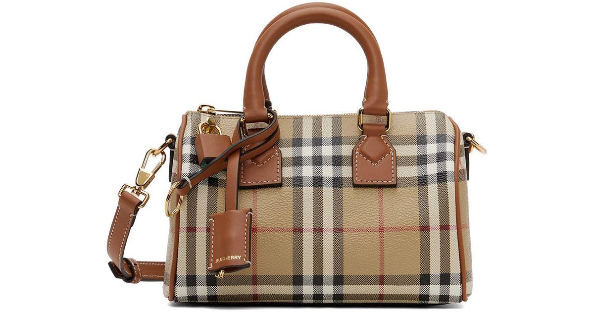 Burberry Beige Mini Check Bowling Bag in Brown | Lyst