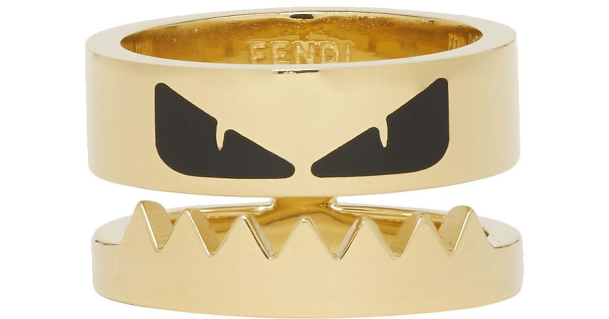 Fendi Gold And Black Bag Bugs Eyes Ring in Metallic for Men | Lyst