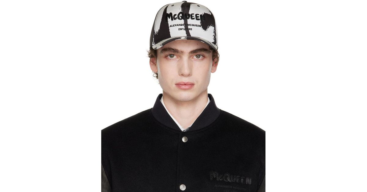 Alexander McQueen Synthetic Black & Offwhite Graffiti Cap for Men