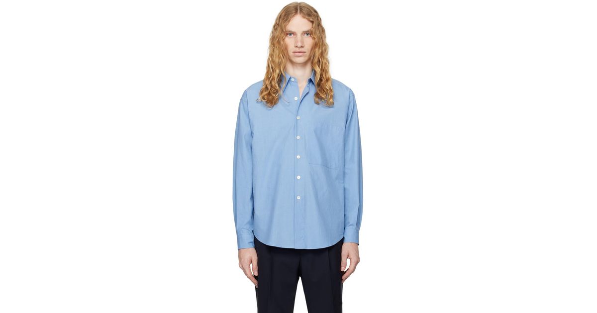 AURALEE Washed Cotton Twill Shirt in Blue for Men | Lyst