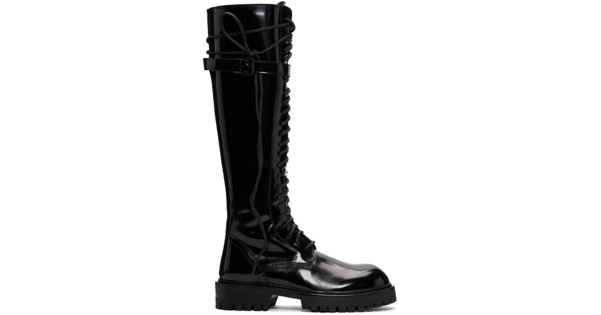 black tie up knee high boots