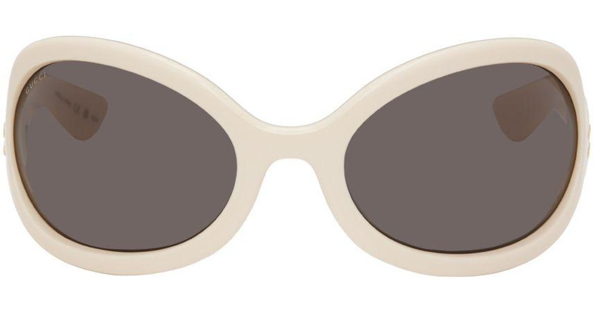 Gucci White Oversized Oval Sunglasses in Black | Lyst