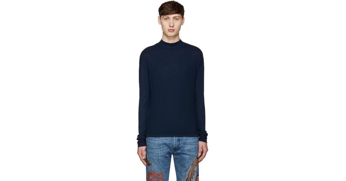 Download Diesel Black Gold Synthetic Navy Mock Neck T-shirt in Blue ...