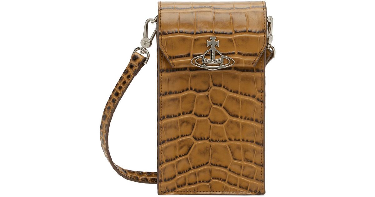 Vivienne Westwood Tan Crocodile Phone Pouch in Metallic for Men 