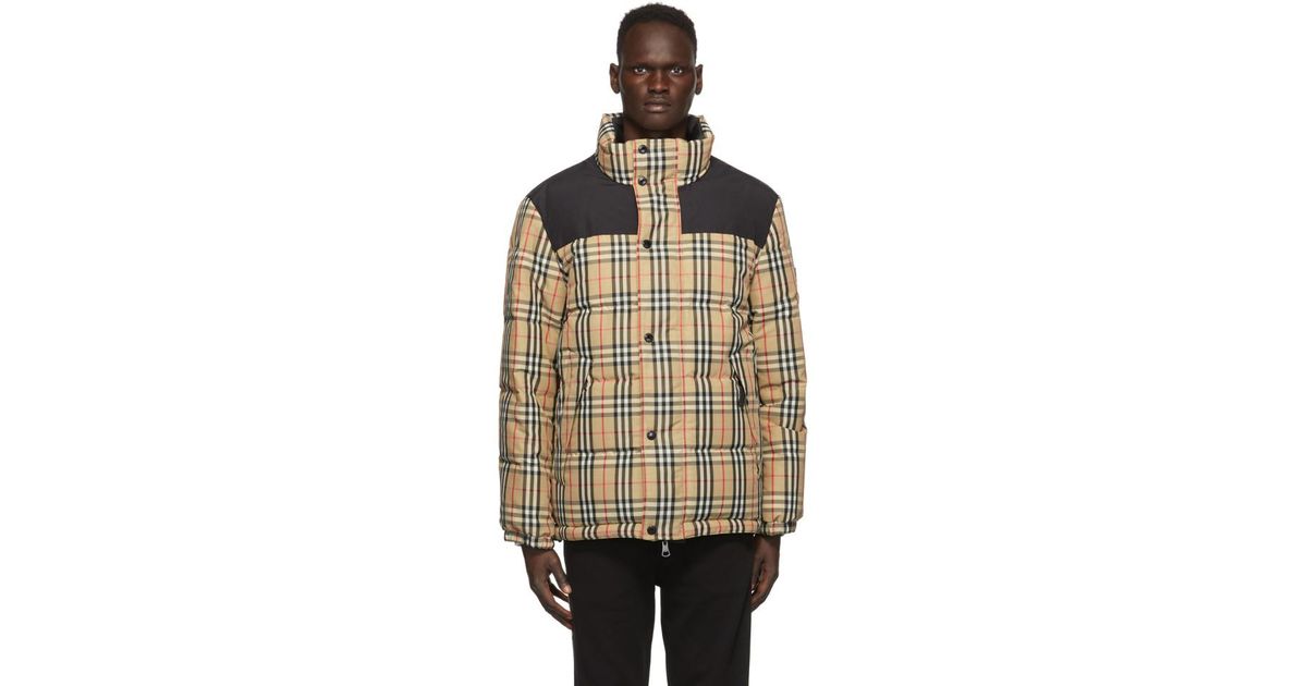 Burberry Reversible Beige Down Check Holland Jacket in Natural for Men |  Lyst UK