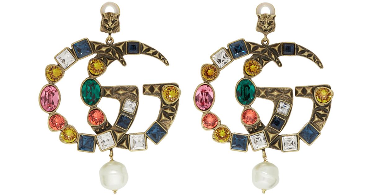 Gucci Crystal Gg Earrings In Metallic Save 16 Lyst