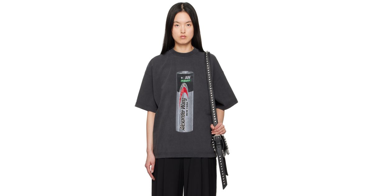 新作☆【alexanderwang】ユニセックス バッテリーロゴ T-shirts Black Unisex Battery Logo-Print Graphic T-Shirt by Alexander