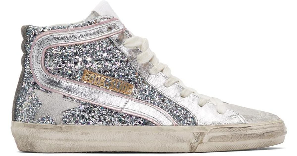 Silver And Pink Glitter Slide Sneakers 