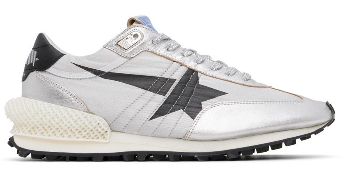 ★Golden ★ Running Marathon Sneakers Black Silver GMF0 Men's Marathon with black nylon upper and white star