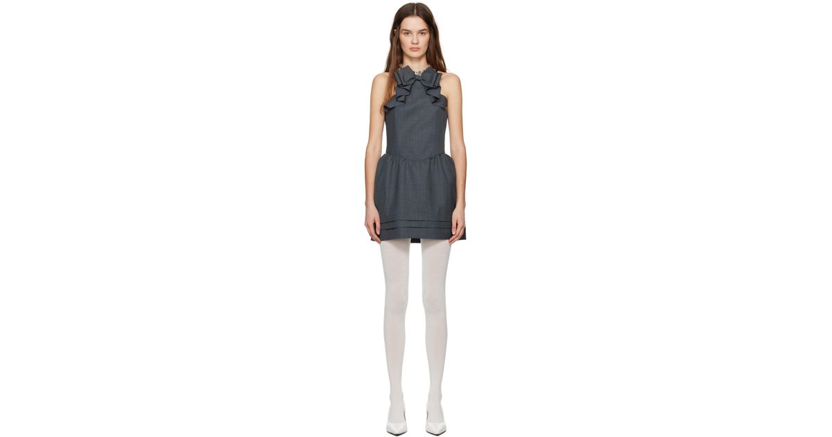 【関税込み】Shushu/Tong グレー 3D Bow ミニワンピース Shushu/Tong Gray 3D Bow Hanging Neck Minidress - Dresses