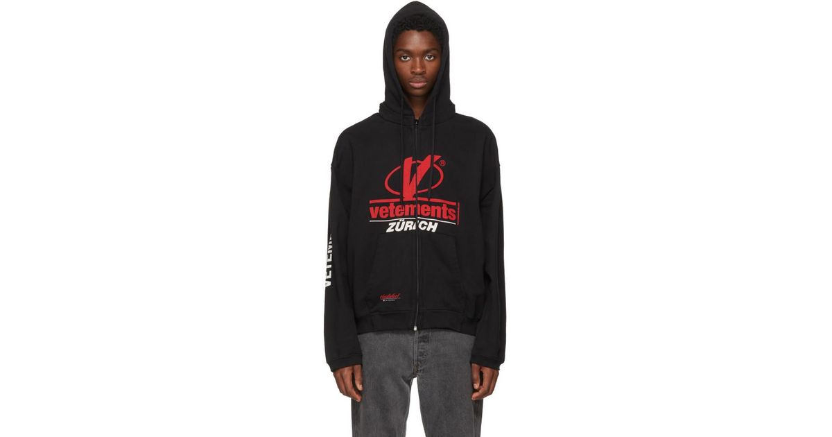 Vetements Black Double Weltschmerz Zip Hoodie for Men