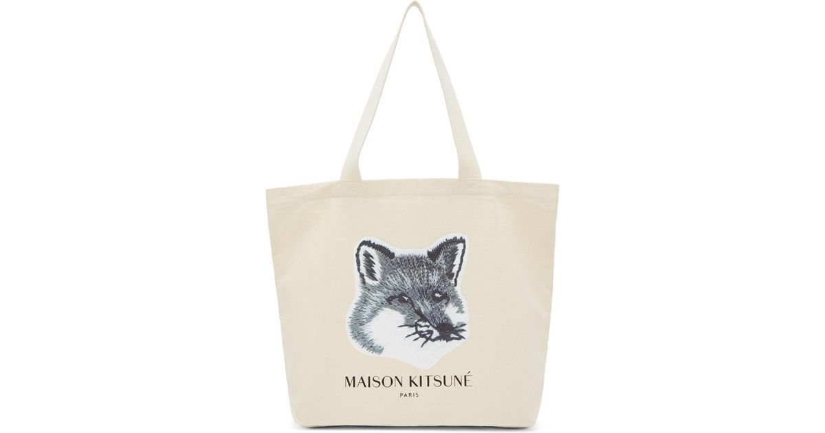 Maison Kitsuné Ssense Exclusive Off-white & Grey Fox Head Tote for