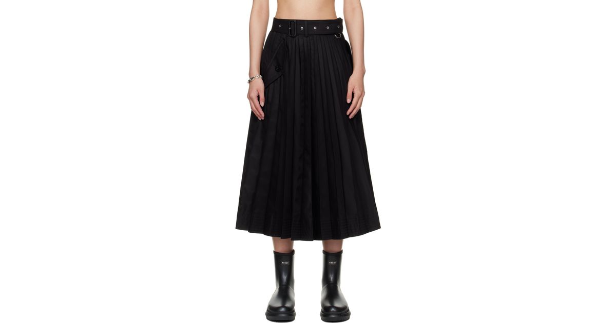 Sacai Cotton Gabardine Midi Skirt in Black | Lyst