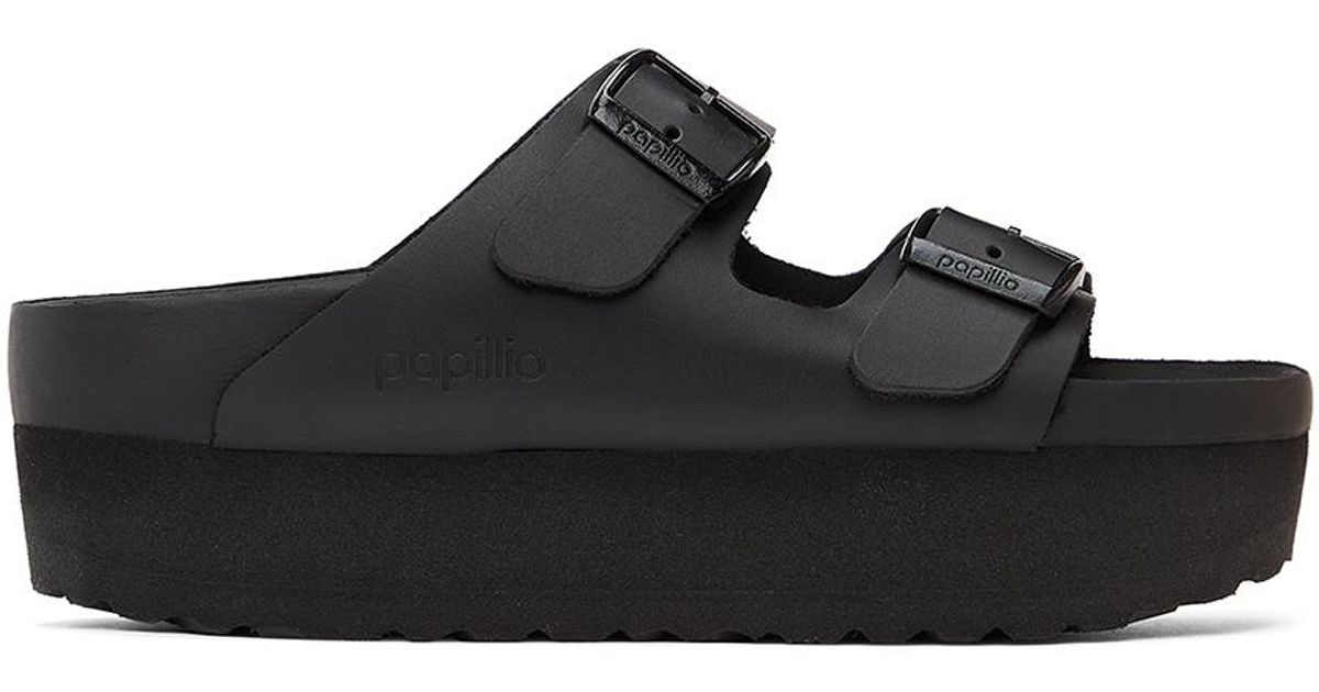 Birkenstock Papillio Leather Narrow Arizona Platform Sandals in Black - Lyst