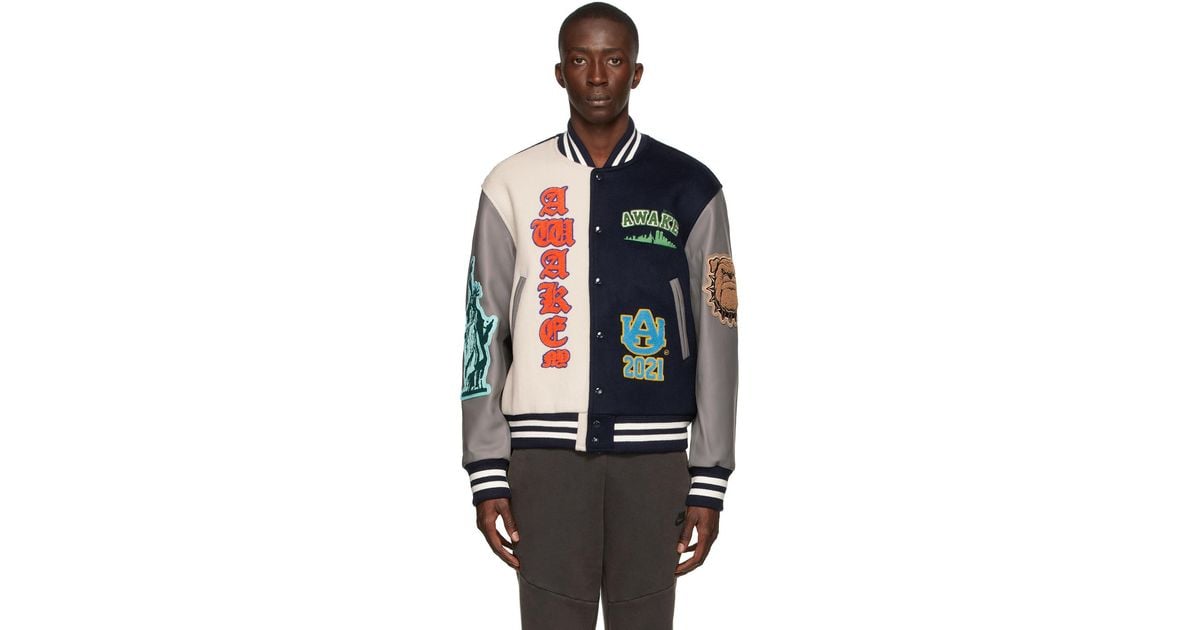 AWAKE NY Leather Multicolor Patches Varsity Jacket for Men | Lyst