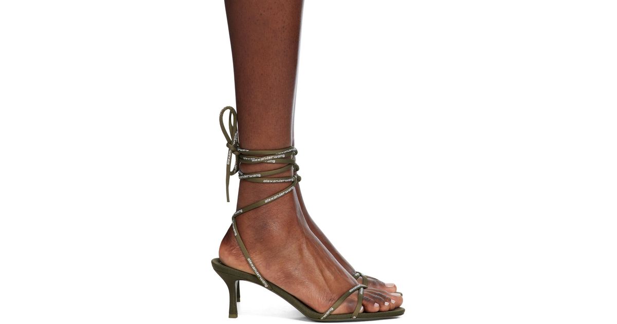 アレキサンダーワン　helix 65 ストラッピー ミッドヒールサンダル Alexander Wang Khaki Helix 65 Strappy Mid Heeled Sandals in Brown