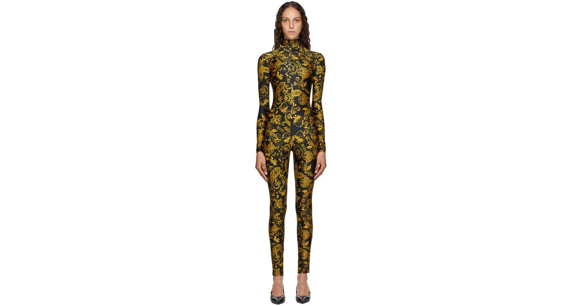 Versace Jeans Couture Black & Gold Paisley Print Jumpsuit | Lyst